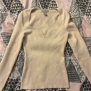 H&M Beige Ribbed Knit Long Sleeve Top